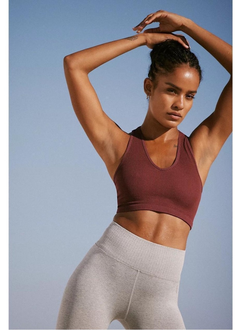 Free People FP Movement Women's Free Throw Crop Tank Top Small Burgundy Ribbed